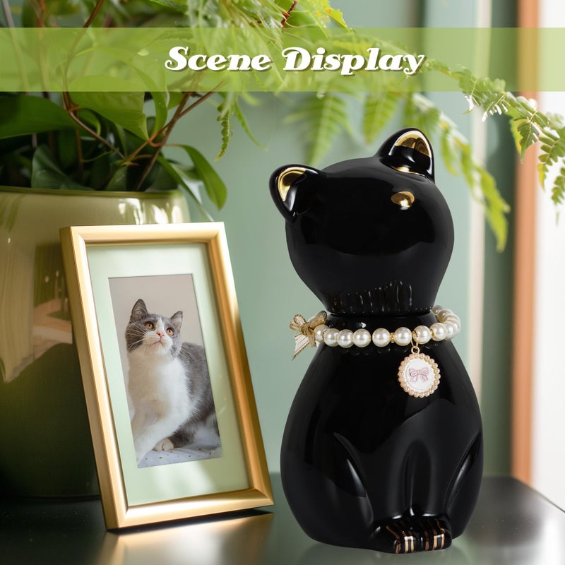 DiDiBirDi Cat Urns for Ashes, Elegant Ceramics Pets Cremation Keepsake, Funerary Urns Black Pet Urn for Cats Memorial Box with Personalized Necklace (20lbs) - Image 3
