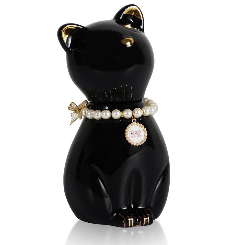 DiDiBirDi Cat Urns for Ashes, Elegant Ceramics Pets Cremation Keepsake, Funerary Urns Black Pet Urn for Cats Memorial Box with Personalized Necklace (20lbs) - Image 1