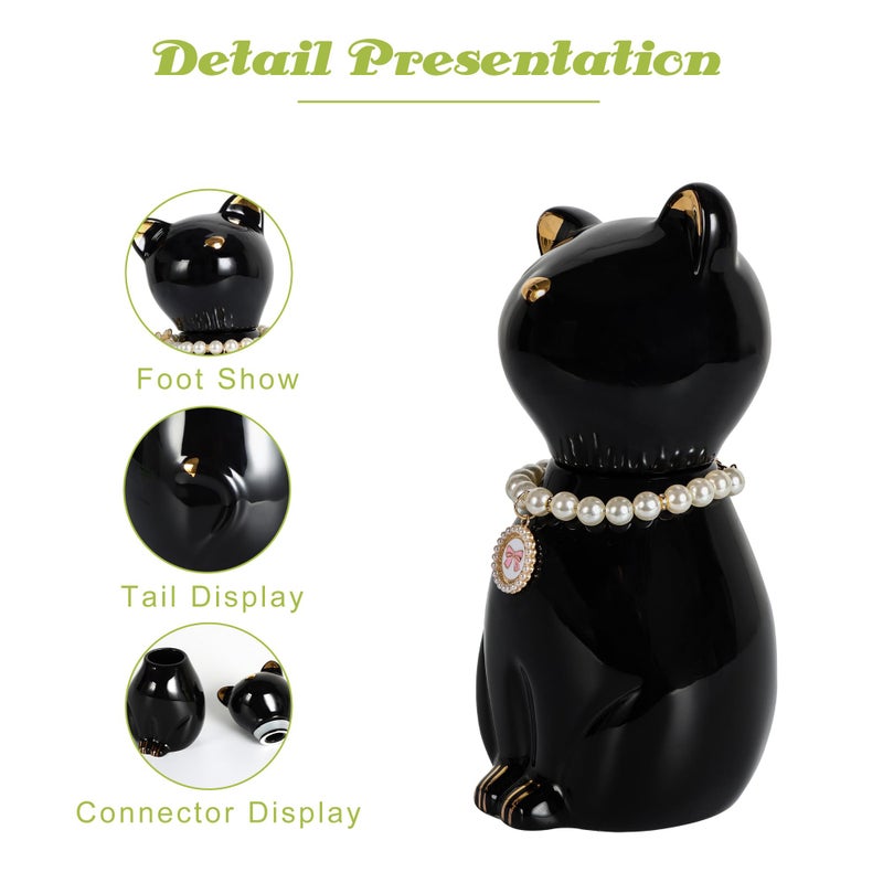 DiDiBirDi Cat Urns for Ashes, Elegant Ceramics Pets Cremation Keepsake, Funerary Urns Black Pet Urn for Cats Memorial Box with Personalized Necklace (20lbs) - Image 4