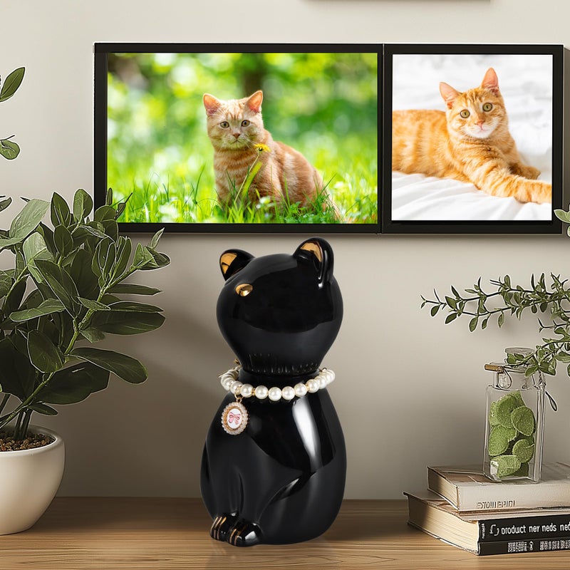 DiDiBirDi Cat Urns for Ashes, Elegant Ceramics Pets Cremation Keepsake, Funerary Urns Black Pet Urn for Cats Memorial Box with Personalized Necklace (20lbs) - Image 5