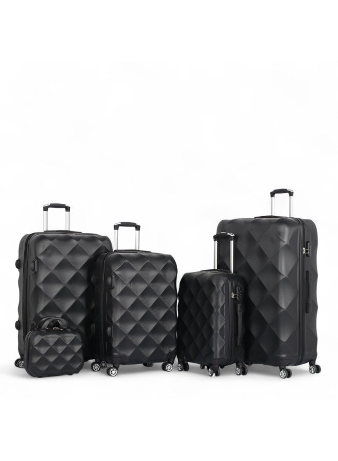 A 5-piece travel bag set in various sizes to meet all your needs, made of durable ABS plastic, featuring double wheels and a secure combination lock.