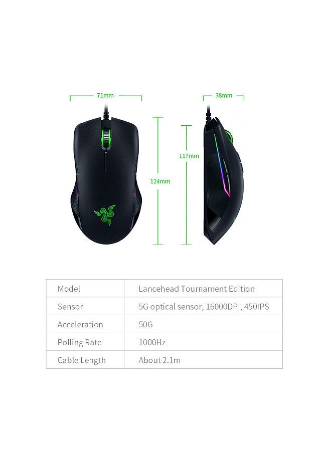 RAZER - Lancehead Tournament Edition Wired Gaming Mouse RGB Gaming Mouse Ergonomic Mice with 5G Optical Sensor 16000DPI Black - Image 1