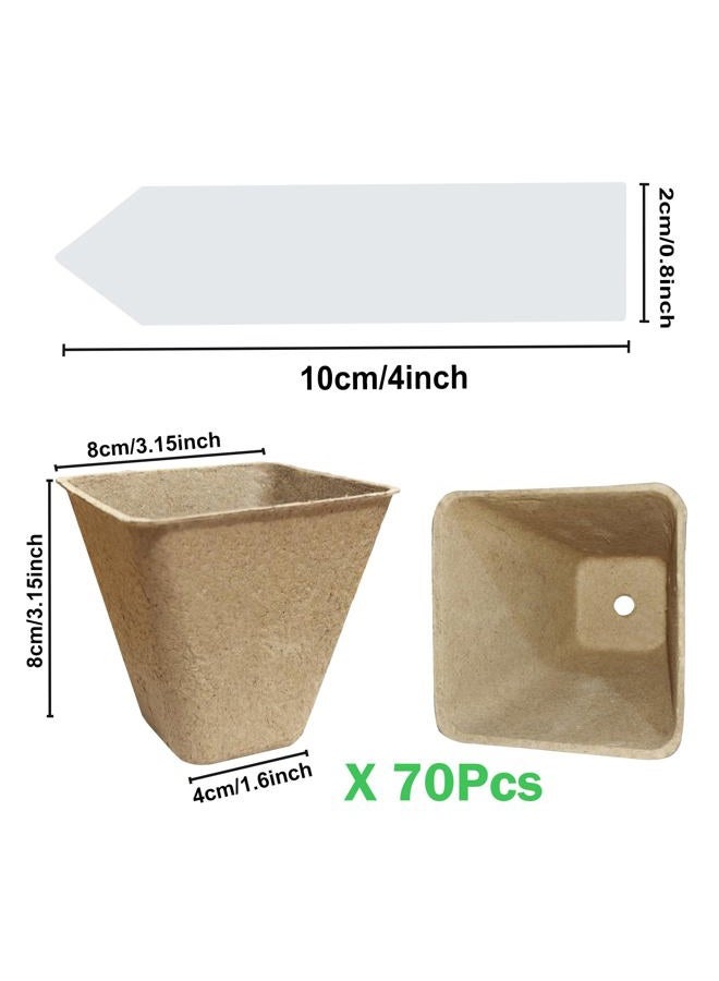 Doubleggs 70-Pack 3.15 inch Square Peat Pots for Seedlings with Drainage Holes, Nursery Pots with 100 Labels for Plants - Image 2