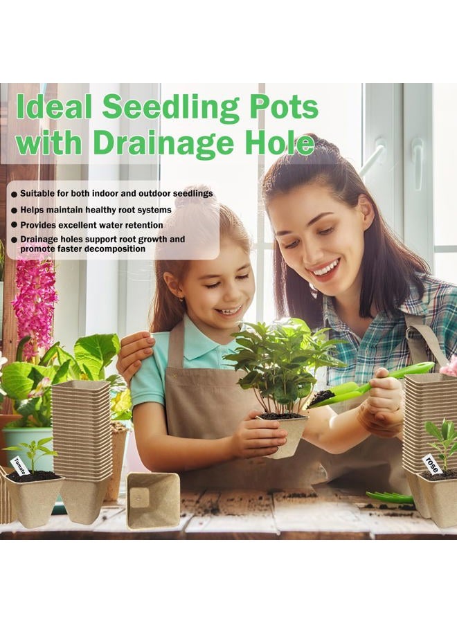 Doubleggs 70-Pack 3.15 inch Square Peat Pots for Seedlings with Drainage Holes, Nursery Pots with 100 Labels for Plants - Image 4