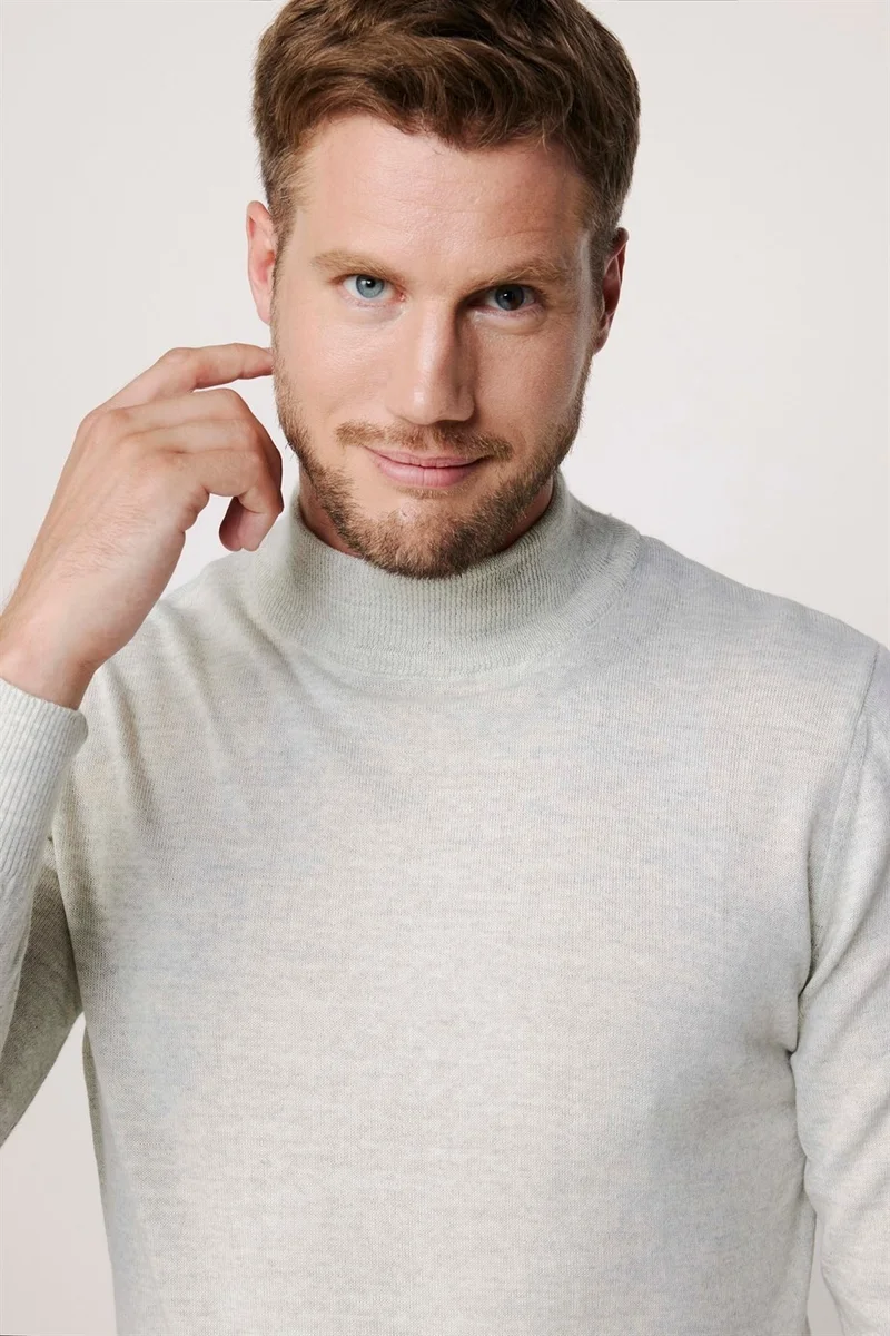 تودورس Slim Fit Half Turtleneck Plain Men's Grey Sweater