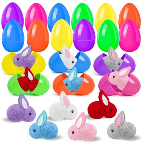 Voiiake Easter Egg Fillers Basket Stuffer Essentials for Teens Kids 12Pack Prefilled Easter Eggs Plush Bunny Toys Treasure Box Toys for Classroom Boys Girls Egg Hunt Party Supplies Carnival Prizes - Image 1
