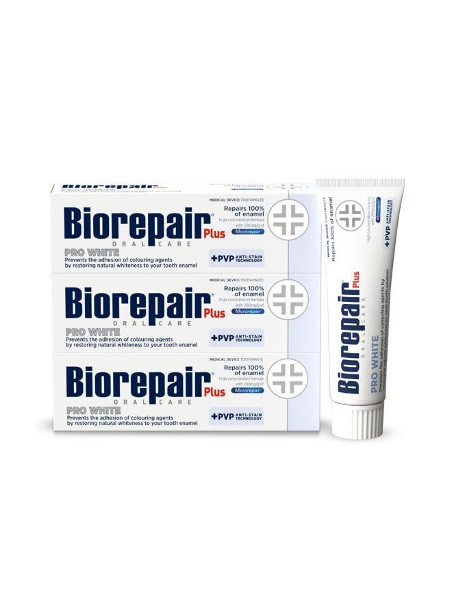 Biorepair Plus Pro White Toothpaste for Restoring Teeth Whiteness - 200mg/g microRepair Fluoride Free Hydroxyapatite Toothpaste – Prevents Tartar (75ml (Pack of 3) New) - Image 1