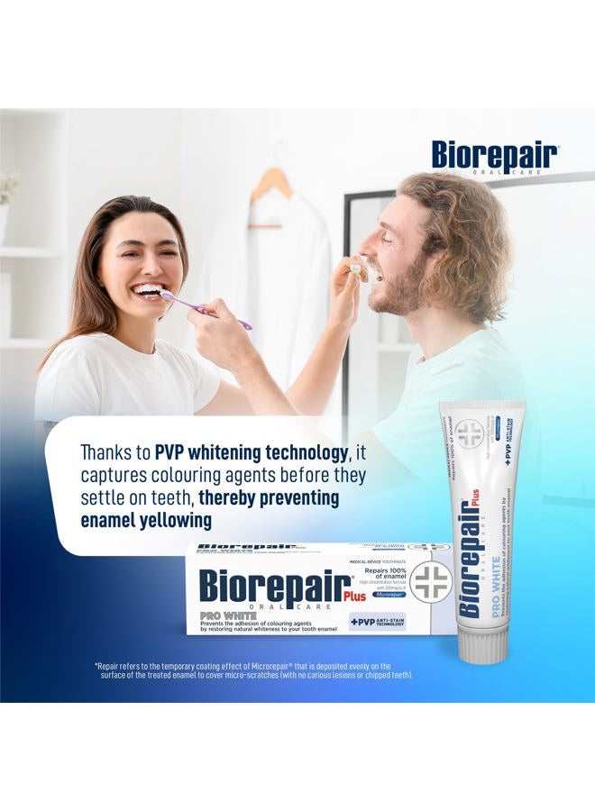 Biorepair Plus Pro White Toothpaste for Restoring Teeth Whiteness - 200mg/g microRepair Fluoride Free Hydroxyapatite Toothpaste – Prevents Tartar (75ml (Pack of 3) New) - Image 2