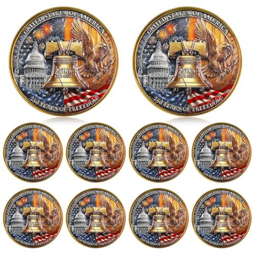Highergo 250th Anniversary Commemorative Coins USA Eagle and Patriotic Symbols Collectible 250 Year Merchandise for Celebration Display Collectors Challenge Coin Gift10 PcsStyle 2 - Image 1
