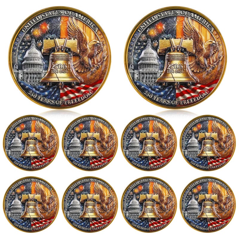Highergo 250th Anniversary Commemorative Coins USA Eagle and Patriotic Symbols Collectible 250 Year Merchandise for Celebration Display Collectors Challenge Coin Gift10 PcsStyle 2 - Image 3