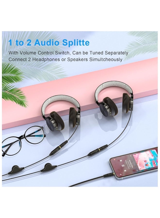 Headphone Splitter with Volume Control, 3.5mm Audio Stereo Y Splitter, 2 Female to 1 Male, Dual Headset Adapter Extension Cable, Compatible with PS4 PS5 Xbox Switch Phone Tablet Laptop - Image 3