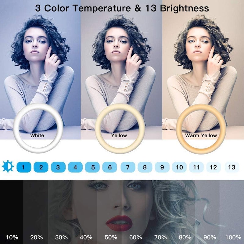 MINIBIRD 12" Ring Light with Tripod Stand & 2 Phone Holder, Dimmable USB Beauty Ring Lights with Bluetooth Remote, LED Selfie Ring Light for Photography/Makeup/Live Stream,Compatible with iPhone and Android - Image 4