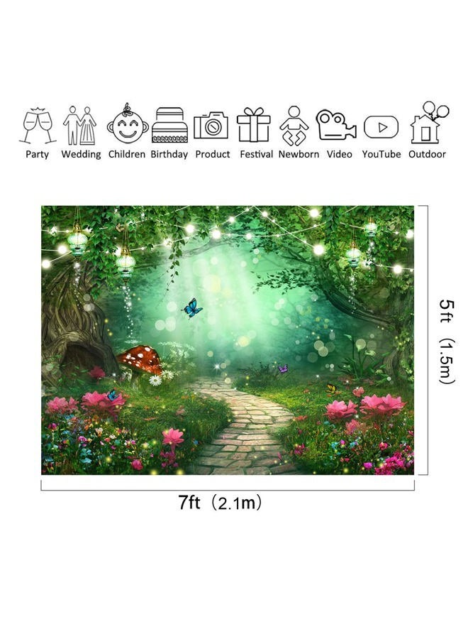 Riyidecor Enchanted Fairy Backdrop Fabric Spring Magic Garden Banner Wonderland Butterfly Wildflower 7Wx5H Feet Tree Woodland Photography Background Birthday Baby Shower Photo Studio Shoot - Image 4