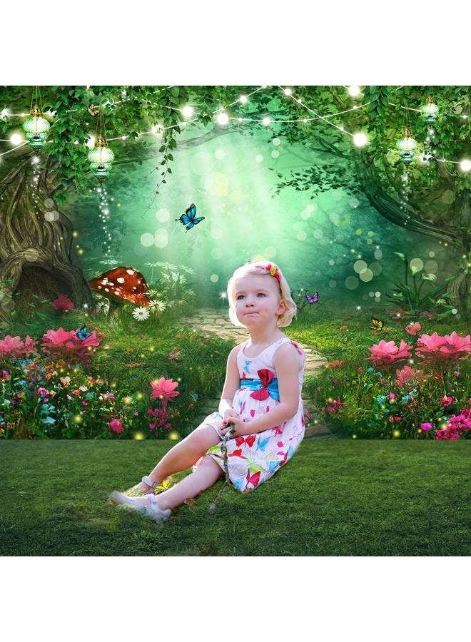 Riyidecor Enchanted Fairy Backdrop Fabric Spring Magic Garden Banner Wonderland Butterfly Wildflower 7Wx5H Feet Tree Woodland Photography Background Birthday Baby Shower Photo Studio Shoot - Image 2