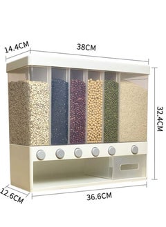 RollsTimi  Wall Mounted Food Dispenser,Whole Grains Rice Bucket Large Capacity 6 Grid Storage Dry Food Dispenser  - Image 5