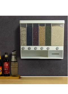 RollsTimi  Wall Mounted Food Dispenser,Whole Grains Rice Bucket Large Capacity 6 Grid Storage Dry Food Dispenser  - Image 2