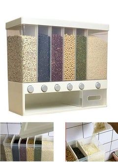 RollsTimi  Wall Mounted Food Dispenser,Whole Grains Rice Bucket Large Capacity 6 Grid Storage Dry Food Dispenser  - Image 4