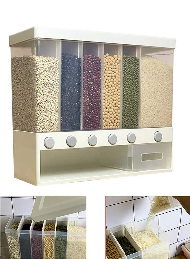 رولستيمي الحائط الغذاء موزع ، الحبوب الكاملة الأرز دلو سعة كبيرة 6 شبكة تخزين الغذاء الجاف موزع - Image 4