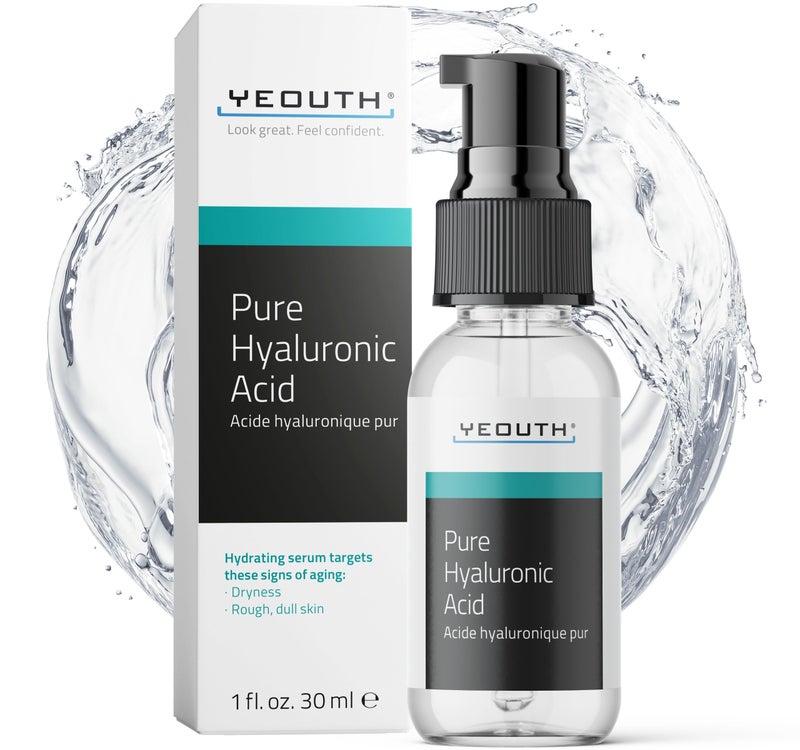 YEOUTH Pure Hyaluronic Acid Serum for Face 100% for Dry & Dull Skin, Hydrating Hyaluronic Face Serum for Women & Men, For All Skin Types 1oz