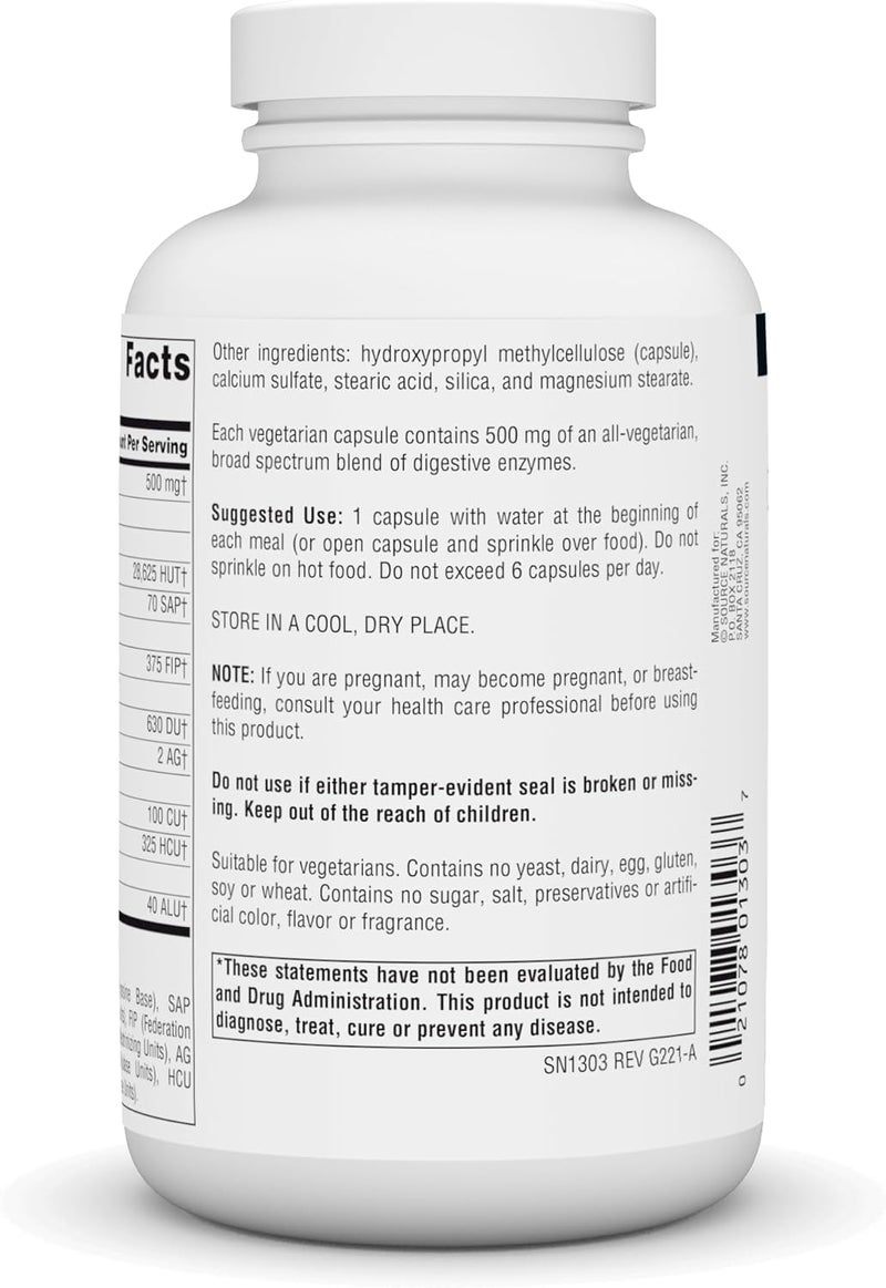 Source Naturals Essential Enzymes in Vegetarian Capsules Digestive Aid 500 Mg  240 Capsules - Image 3