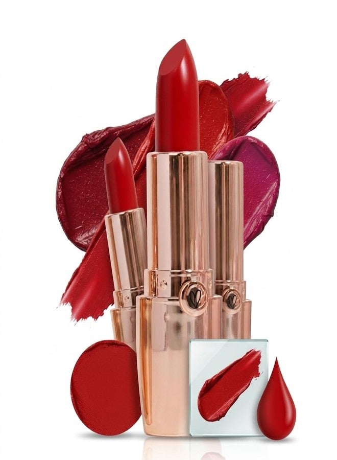 Dunamiss Satin Red Lipstick Glossy Shine- Long-Lasting Lipsticks with Shea Butter & Almond Oil | Waterproof, Smudge-Proof Hydrating Lip-Stick| Creamy Lipstick Red Sheen-DONA-3.8g - Image 1