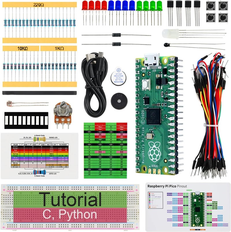 FREENOVE Basic Starter Kit for Raspberry Pi Pico (Included), Dual-core Arm Cortex-M0+ Microcontroller, 386-Page Detailed Tutorial, 142 Items, 55 Projects, Python C Code - Image 1