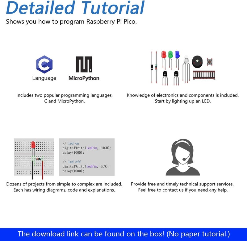 FREENOVE Basic Starter Kit for Raspberry Pi Pico (Included), Dual-core Arm Cortex-M0+ Microcontroller, 386-Page Detailed Tutorial, 142 Items, 55 Projects, Python C Code - Image 5