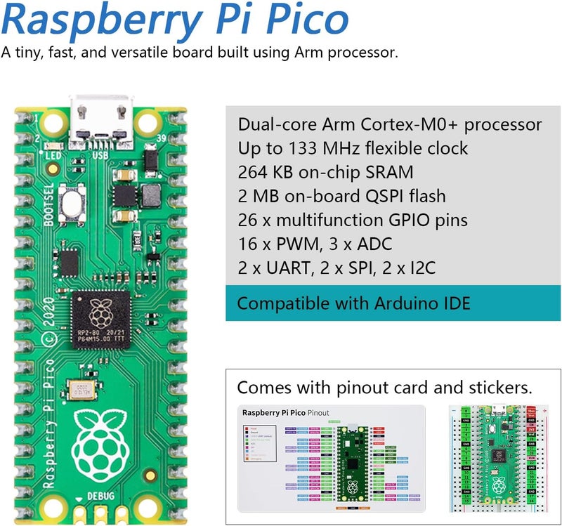 FREENOVE Basic Starter Kit for Raspberry Pi Pico (Included), Dual-core Arm Cortex-M0+ Microcontroller, 386-Page Detailed Tutorial, 142 Items, 55 Projects, Python C Code - Image 3