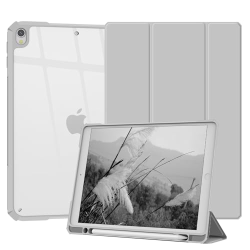 Xkladz Case Compatible with iPad Air 3rd Generation, iPad Pro 10.5 inch 2017 Case with Pencil Holder, Stand Clear Back Cover for Air 3rd Gen 10.5" 2019, Auto Sleep/Wake, Grey White - Image 2