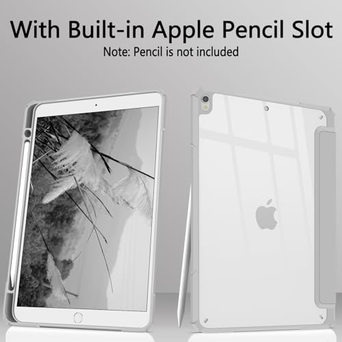 Xkladz Case Compatible with iPad Air 3rd Generation, iPad Pro 10.5 inch 2017 Case with Pencil Holder, Stand Clear Back Cover for Air 3rd Gen 10.5" 2019, Auto Sleep/Wake, Grey White - Image 4