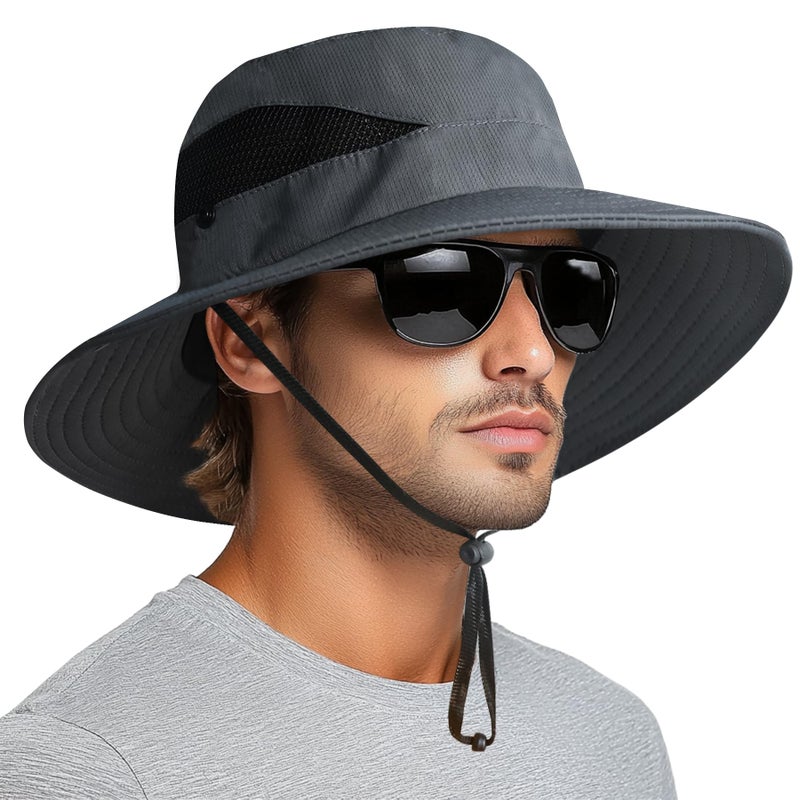 PFFY Sun Bucket Hats for Men Women 3â€ Wide Brim UPF 50+ Fishing & Beach Hat Darkgrey - Image 1