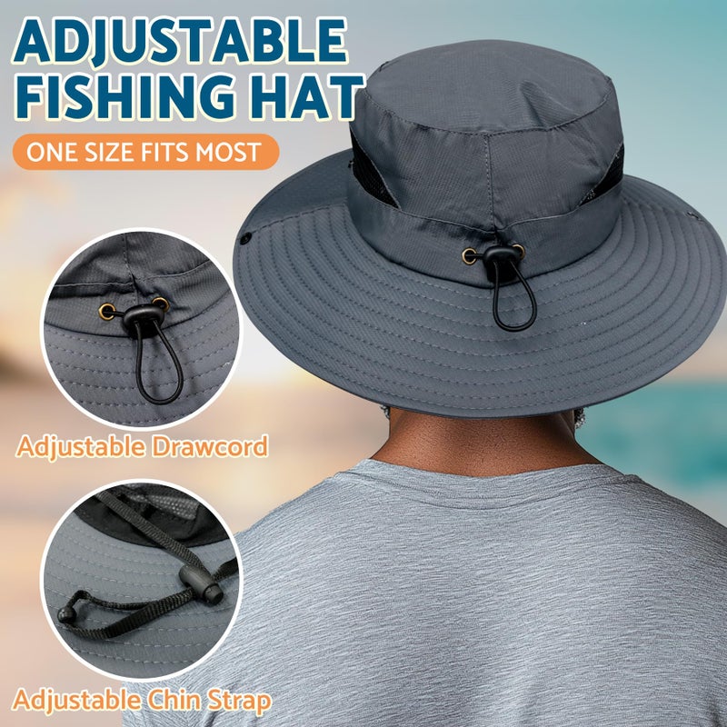PFFY Sun Bucket Hats for Men Women 3â€ Wide Brim UPF 50+ Fishing & Beach Hat Darkgrey - Image 4