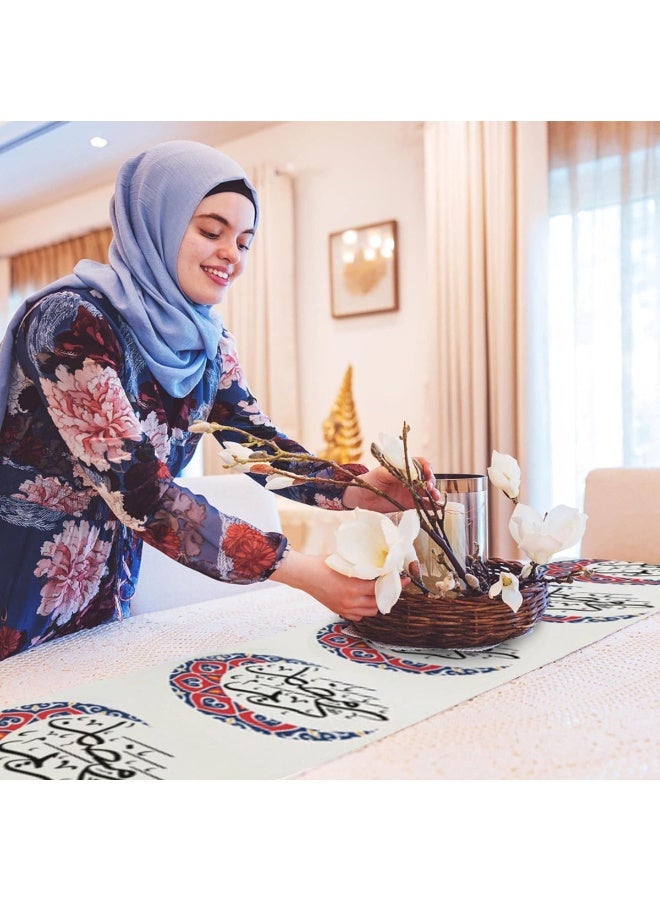 NIBEMINENT Eid Mubarak Table Runner Linen Table Runner 13x70 inches, Star Moon Table Runner, Ramadan Decoration Home Dinning Room Decoration  - Image 5