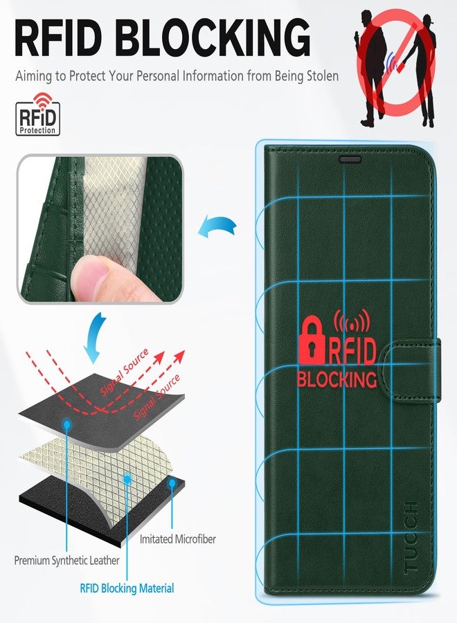 TUCCH Wallet Case for iPhone 14,[RFID Blocking] 4 Card Holder Stand PU Leather Magnetic Protective Flip Cover Compatible with iPhone 14 6.1" 2022（Midnight Green) - Image 3