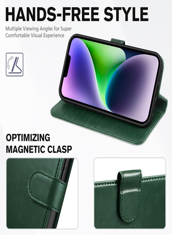 TUCCH Wallet Case for iPhone 14,[RFID Blocking] 4 Card Holder Stand PU Leather Magnetic Protective Flip Cover Compatible with iPhone 14 6.1" 2022（Midnight Green) - Image 4