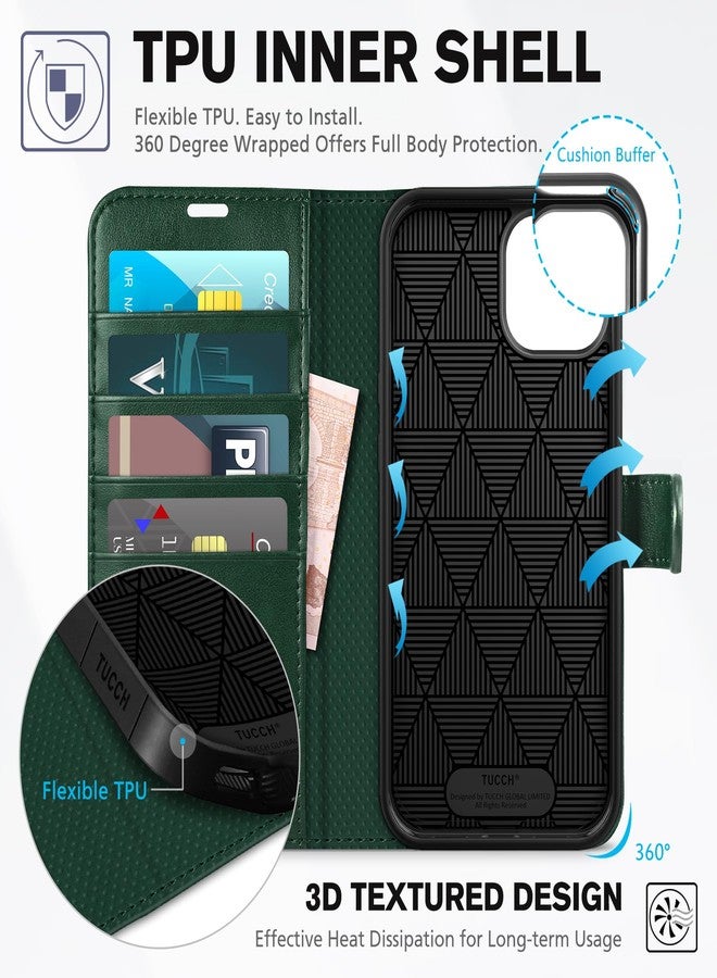TUCCH Wallet Case for iPhone 14,[RFID Blocking] 4 Card Holder Stand PU Leather Magnetic Protective Flip Cover Compatible with iPhone 14 6.1" 2022（Midnight Green) - Image 5