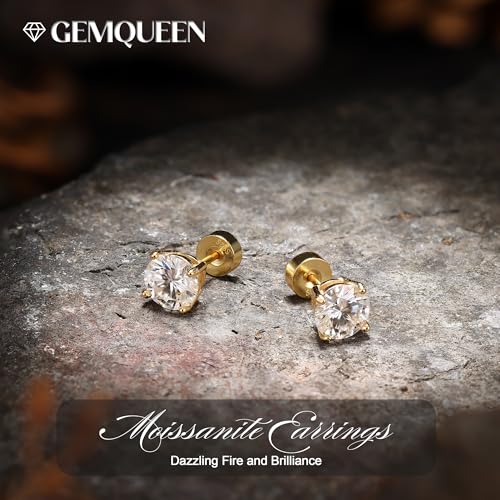 GEMQUEEN Moissanite Earrings 14K Gold Plated 925 Sterling Silver Flat Back Earring for Women Men - Cartilage Helix Piercing Jewelry Big Stud 2CT D Color Lab Created Hypoallergenic - Image 2