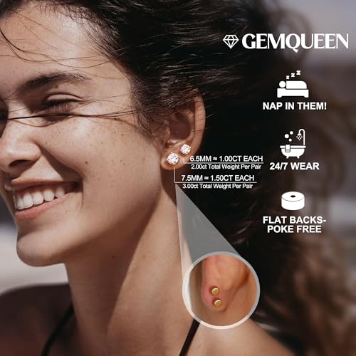 GEMQUEEN Moissanite Earrings 14K Gold Plated 925 Sterling Silver Flat Back Earring for Women Men - Cartilage Helix Piercing Jewelry Big Stud 2CT D Color Lab Created Hypoallergenic - Image 4