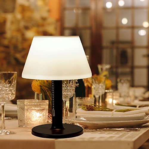shumi LED Solar Table Lamp Outdoor Waterproof-3 Way Dimmable Outside Patio Table lamp,Modern Bedsid Lamp,Cordless Solar Desk Lamp with Pull Chain for Bedroom Living Room,Garden(Black) - Image 1