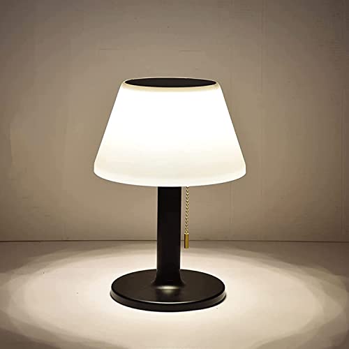 shumi LED Solar Table Lamp Outdoor Waterproof-3 Way Dimmable Outside Patio Table lamp,Modern Bedsid Lamp,Cordless Solar Desk Lamp with Pull Chain for Bedroom Living Room,Garden(Black) - Image 2