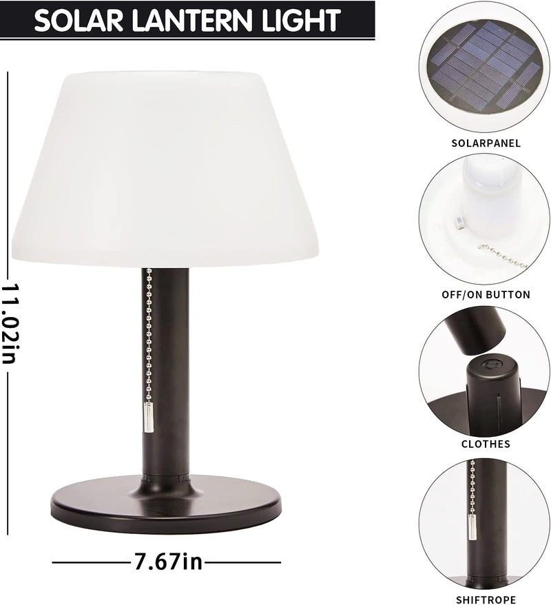 shumi LED Solar Table Lamp Outdoor Waterproof-3 Way Dimmable Outside Patio Table lamp,Modern Bedsid Lamp,Cordless Solar Desk Lamp with Pull Chain for Bedroom Living Room,Garden(Black) - Image 3