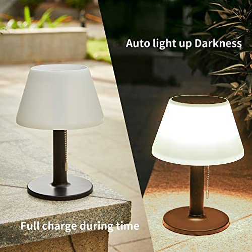 shumi LED Solar Table Lamp Outdoor Waterproof-3 Way Dimmable Outside Patio Table lamp,Modern Bedsid Lamp,Cordless Solar Desk Lamp with Pull Chain for Bedroom Living Room,Garden(Black) - Image 5