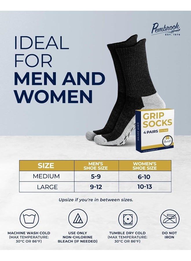 Pembrook Pembrook 4 Pairs Crew Non Slip Socks - Gripper Socks for Men Women Husband Dad | Grippy Socks for Hospital Yoga Pilates Barre  - Image 5