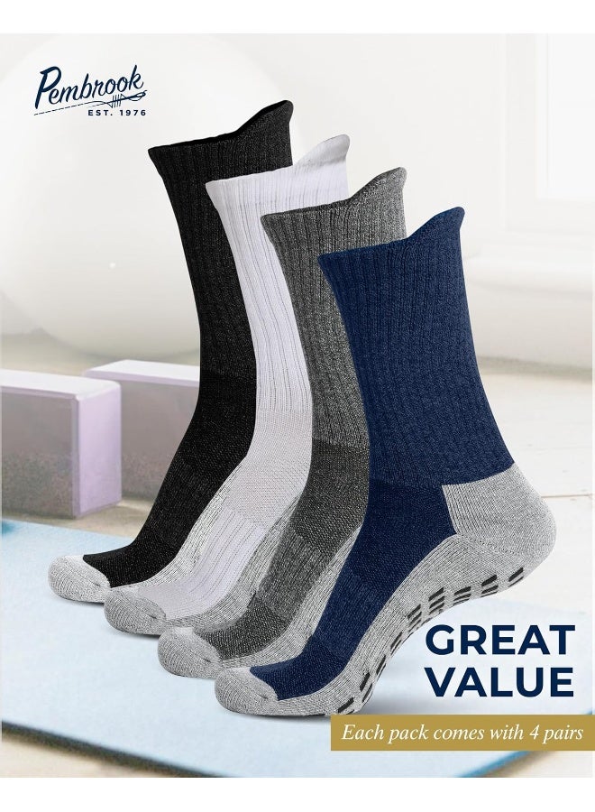 Pembrook Pembrook 4 Pairs Crew Non Slip Socks - Gripper Socks for Men Women Husband Dad | Grippy Socks for Hospital Yoga Pilates Barre  - Image 3