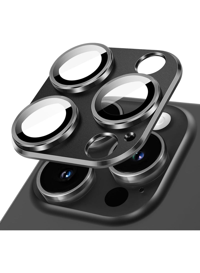 Camera Lens Protector for iPhone 15 Pro 6.1-Inch and iPhone 15 Pro Max 6.7-Inch, Full Coverage 9H Tempered Glass Ring Cover, Matte Metal Plate, Case Friendly, 1-Pack (Space Black) - Image 1