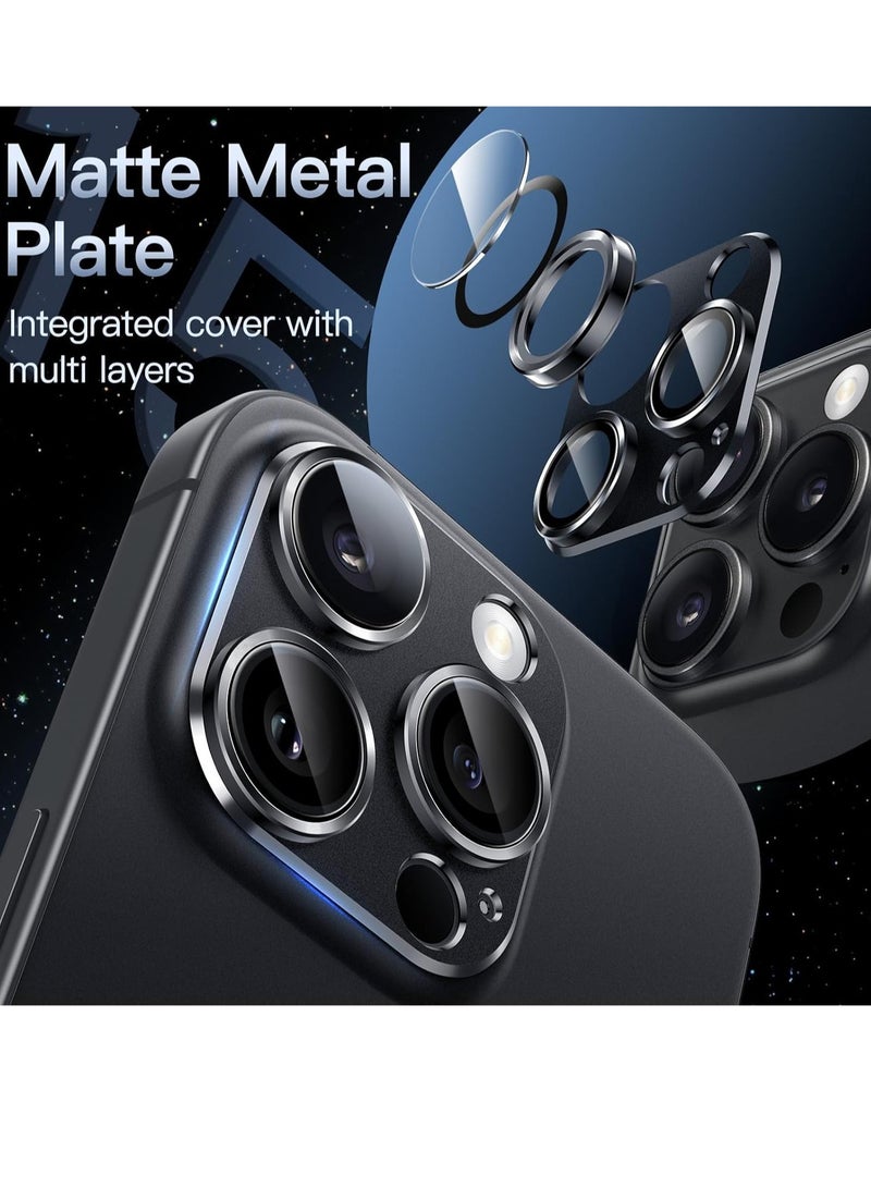 Camera Lens Protector for iPhone 15 Pro 6.1-Inch and iPhone 15 Pro Max 6.7-Inch, Full Coverage 9H Tempered Glass Ring Cover, Matte Metal Plate, Case Friendly, 1-Pack (Space Black) - Image 2