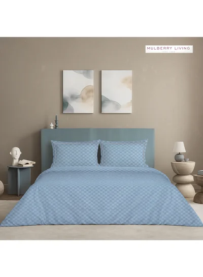 MULBERRY LIVING 100% Cotton King Duvet Cover - 300 TC Urban Grid (Checks). Width 260 x Length 240cms - Slate blue