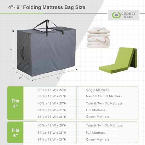 Cuddly Nest Folding Mattress Storage Bag Heavy Duty Carry Case for TriFold Guest Bed Fits 4 Queen MattressGrey - Image 3