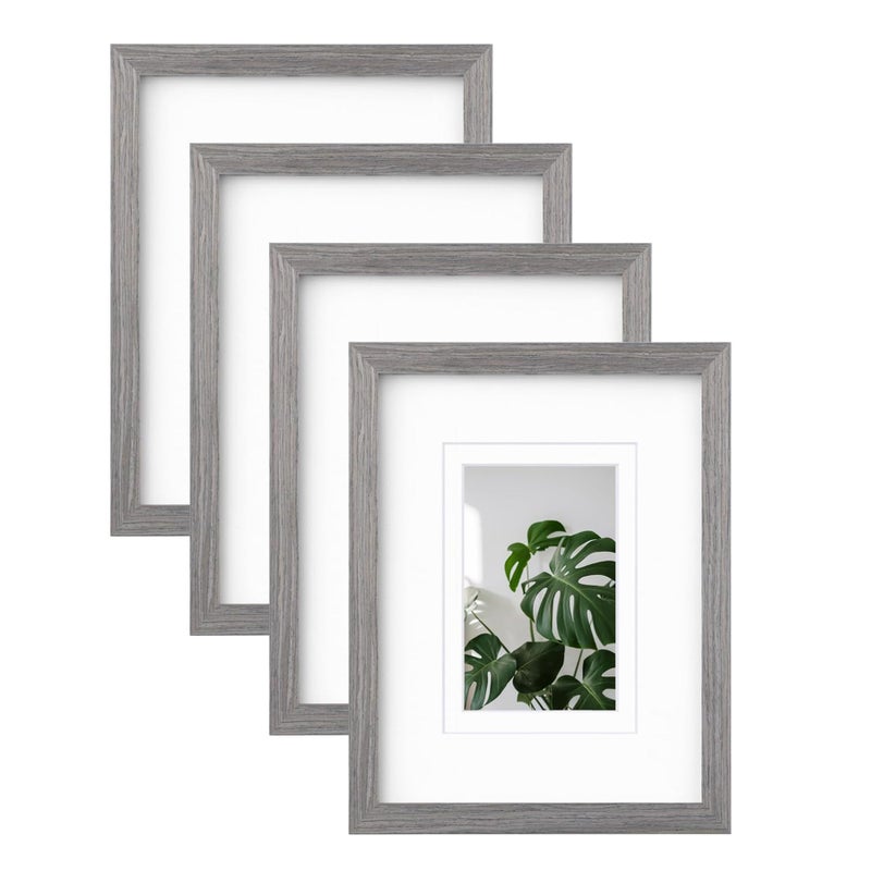 Egofine 9x12 Picture Frames Made of Solid Wood with Plexiglass  Display Pictures 5x7/6x8 with Mat or 9x12 Without Mat Set of 4 for Tabletop and Wall Mounting  Light Grey - Image 1