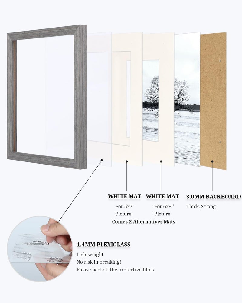 Egofine 9x12 Picture Frames Made of Solid Wood with Plexiglass  Display Pictures 5x7/6x8 with Mat or 9x12 Without Mat Set of 4 for Tabletop and Wall Mounting  Light Grey - Image 5